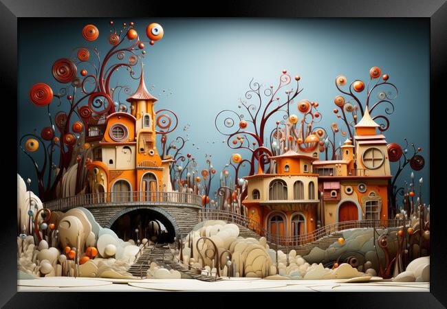 Surrealistic Whimsy Surreal abstract scene - abstract background Framed Print by Erik Lattwein