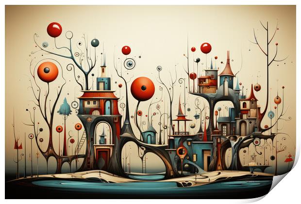 Surrealistic Whimsy Surreal abstract scene - abstract background Print by Erik Lattwein