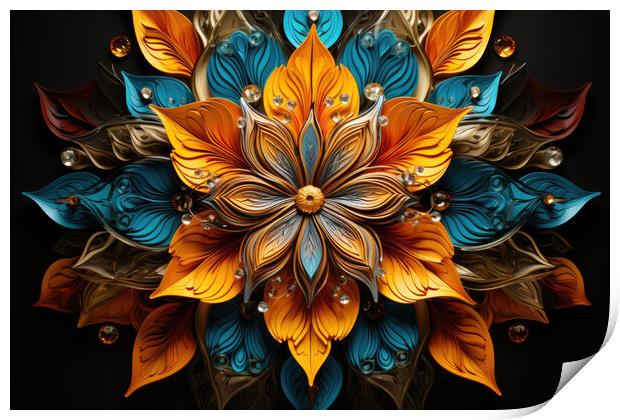 Symmetrical Kaleidoscope Intricate symmetrical pattern - abstrac Print by Erik Lattwein