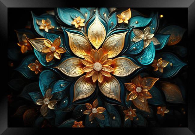 Symmetrical Kaleidoscope Intricate symmetrical pattern - abstrac Framed Print by Erik Lattwein