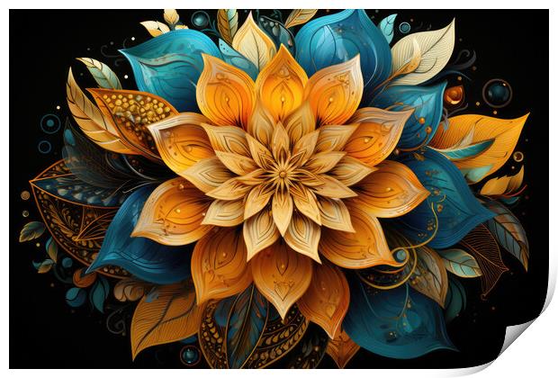 Symmetrical Kaleidoscope Intricate symmetrical pattern - abstrac Print by Erik Lattwein