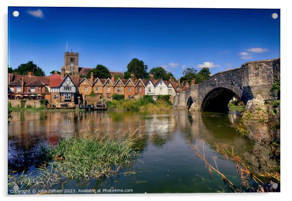 Aylesford Bridge over the river Medway with the Church and village in Kent England UK Acrylic by John Gilham