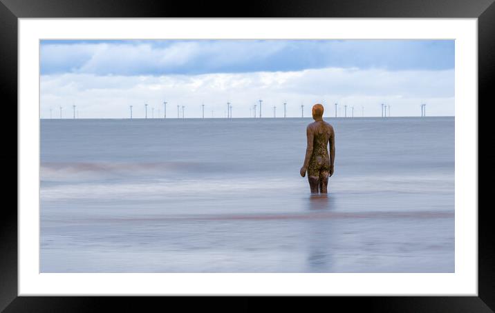 Crosby Beach Statue - Another Place Framed Mounted Print by John Frid