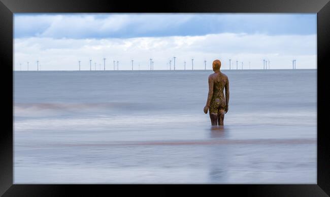 Crosby Beach Statue - Another Place Framed Print by John Frid
