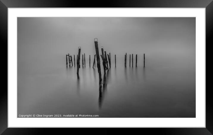 Echoes of Salen Pier: Monochrome Marvel Framed Mounted Print by Clive Ingram