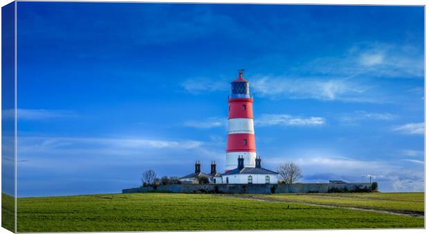 Happisburgh Lighthouse on a beautiful spring day. Canvas Print by Bill Allsopp