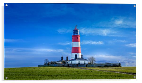 Happisburgh Lighthouse on a beautiful spring day. Acrylic by Bill Allsopp