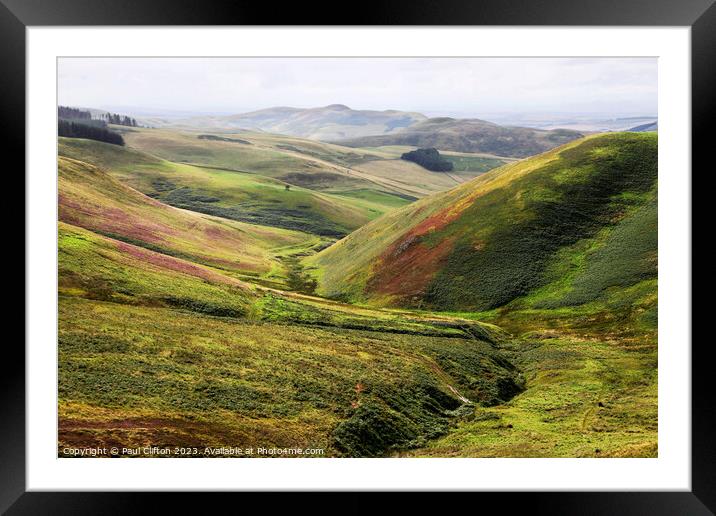 The Harthope valley from the Cheviot hills. Framed Mounted Print by Paul Clifton