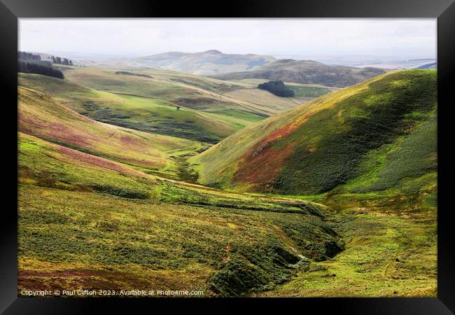The Harthope valley from the Cheviot hills. Framed Print by Paul Clifton