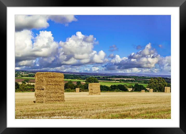 Large Hay Bales Waiting to be Harvested Under Ominous Summer Skies. Framed Mounted Print by Steve Gill