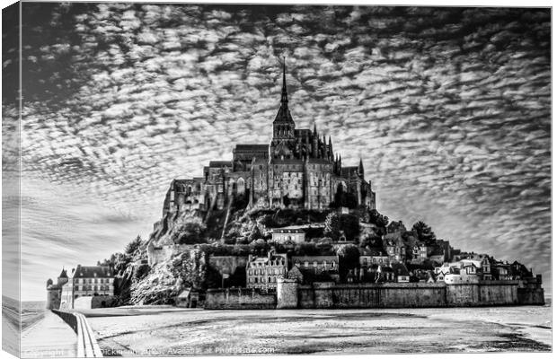 Mont Saint-Michel, splendid in black and white Canvas Print by Alan Dickinson