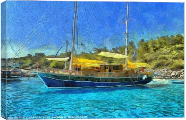 Aegean Sea Yacht Art Canvas Print by David Pyatt