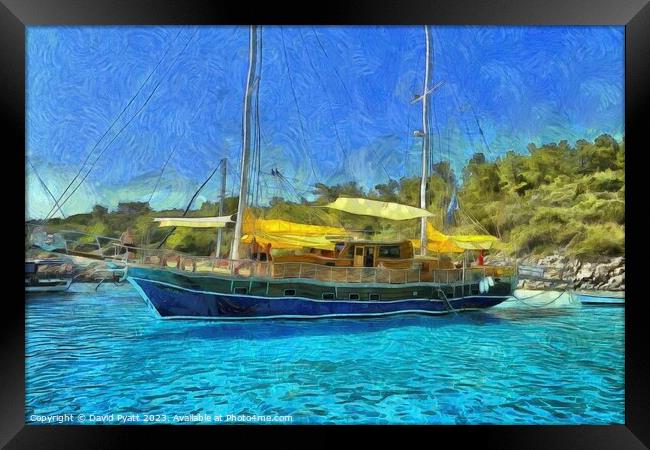 Aegean Sea Yacht Art Framed Print by David Pyatt
