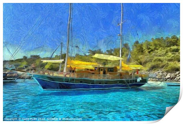 Aegean Sea Yacht Art Print by David Pyatt