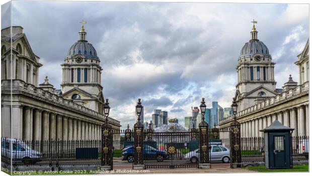 Historic Naval College Meets Modern Skyline Canvas Print by Anton Cooke
