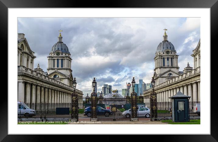 Historic Naval College Meets Modern Skyline Framed Mounted Print by Anton Cooke