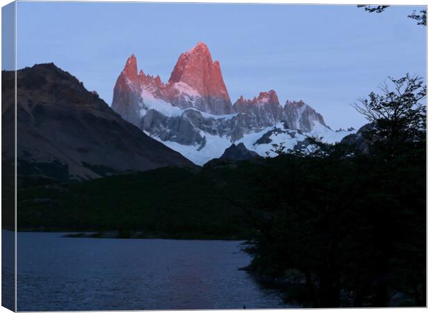 Alpenglow on Mount Fitzroy  Canvas Print by Steve Painter