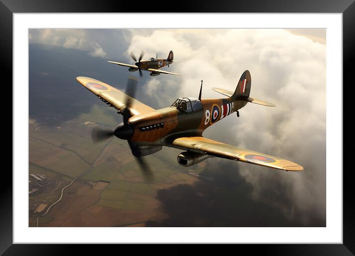 Spitfire in flight  Framed Mounted Print by CC Designs