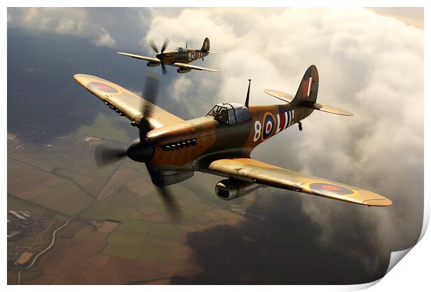 Spitfire in flight  Print by CC Designs