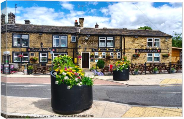 Rodley Barge Pub Canvas Print by Alison Chambers