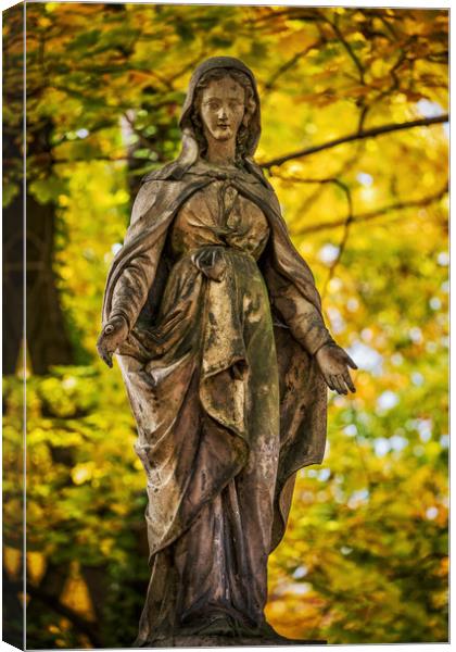 Hooded Lady In Dress Cemetery Sculpture Canvas Print by Artur Bogacki