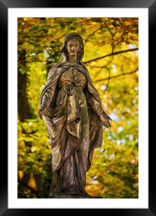 Hooded Lady In Dress Cemetery Sculpture Framed Mounted Print by Artur Bogacki