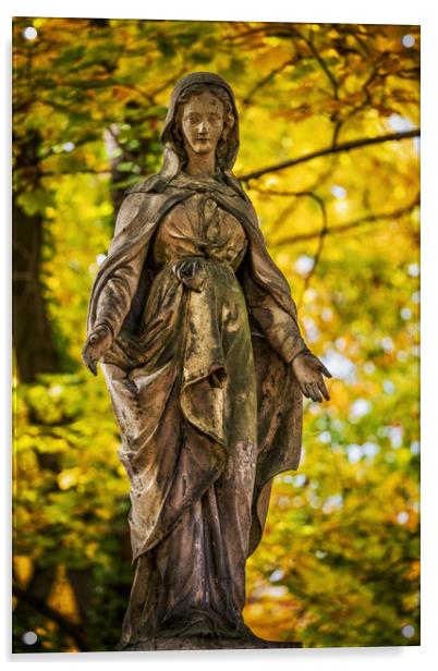 Hooded Lady In Dress Cemetery Sculpture Acrylic by Artur Bogacki