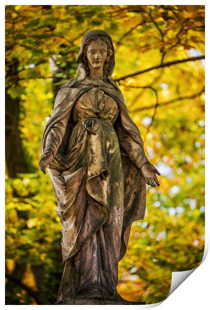 Hooded Lady In Dress Cemetery Sculpture Print by Artur Bogacki
