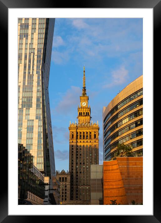 Sunset In Warsaw City Downtown In Poland Framed Mounted Print by Artur Bogacki