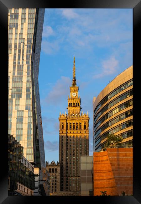 Sunset In Warsaw City Downtown In Poland Framed Print by Artur Bogacki