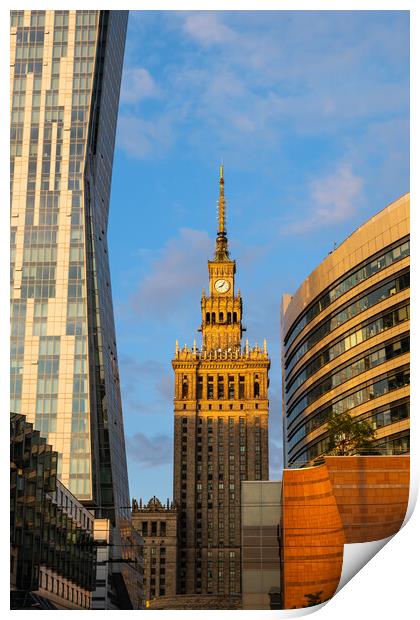 Sunset In Warsaw City Downtown In Poland Print by Artur Bogacki