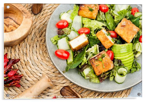 Salad with fresh vegetables and tofu. Acrylic by Mykola Lunov Mykola