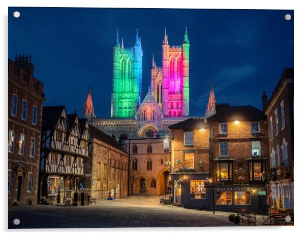 Lincoln Cathedral - Rainbow Colours for Pride Acrylic by Andrew Scott