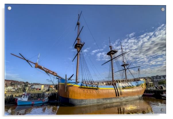 Replica of Cook's Historic Endeavour at Whitby Acrylic by Derek Beattie