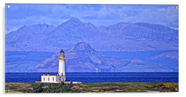 Turnberry lighthouse, Holy Isle and Goat Fell Acrylic by Allan Durward Photography