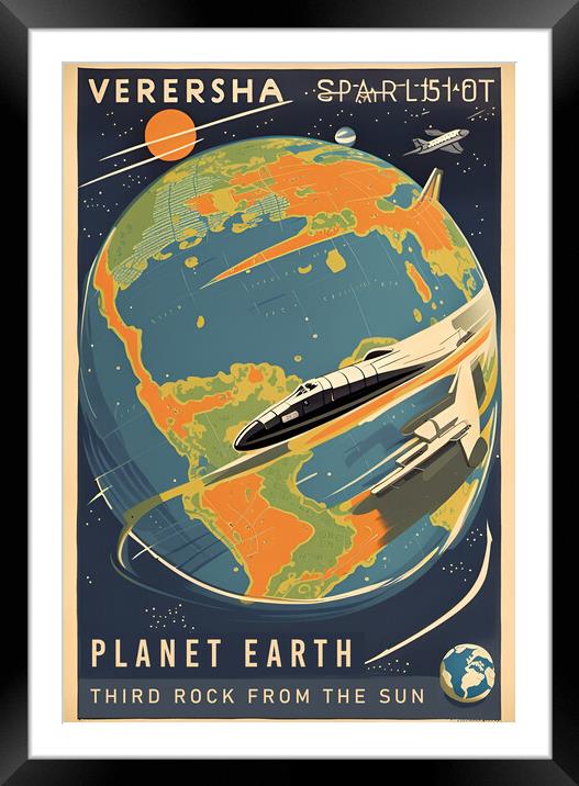 Planet Earth Vintage Travel Poster Framed Mounted Print by Picture Wizard