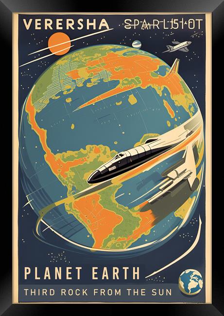 Planet Earth Vintage Travel Poster Framed Print by Picture Wizard