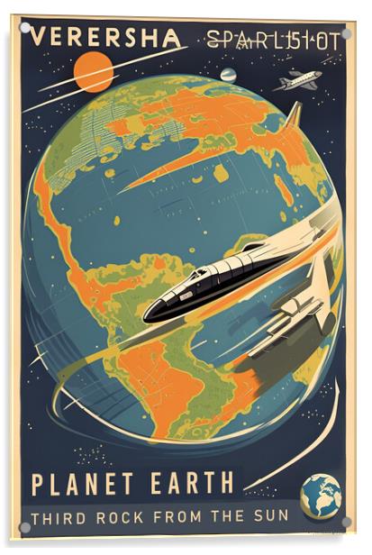 Planet Earth Vintage Travel Poster Acrylic by Picture Wizard