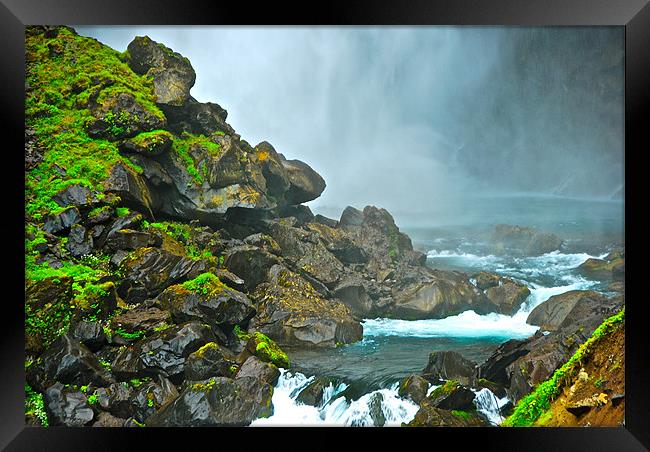 waterfall misty moss rocks Framed Print by Jonah Anderson Photography