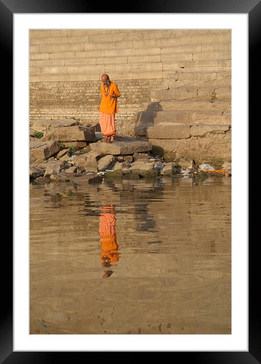 Reflection of a Saddhu, River Ganges, Varanasi, In Framed Mounted Print by Serena Bowles