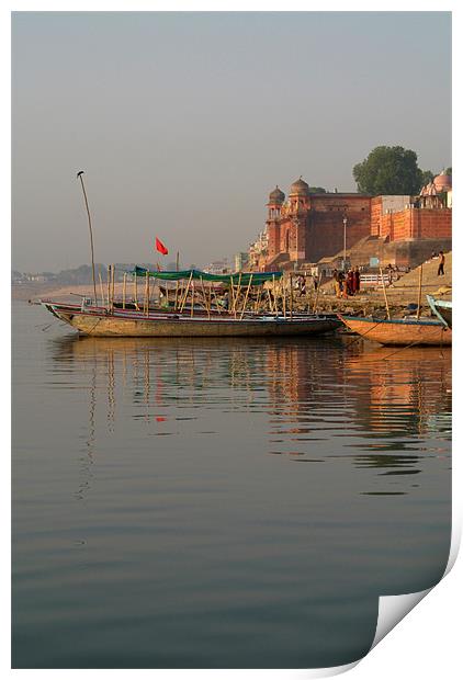 Reflections in the Ganges, Varanasi, India Print by Serena Bowles