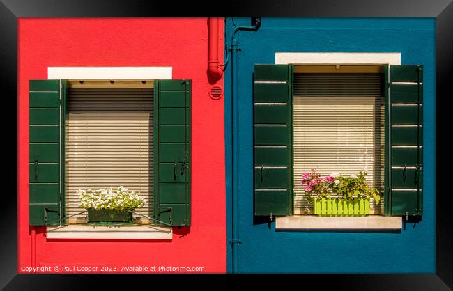 Contrasting colourful windows, Burano. Framed Print by Bailey Cooper
