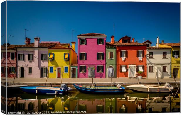 Colourful houses and boats, Burano, Italy. Canvas Print by Bailey Cooper