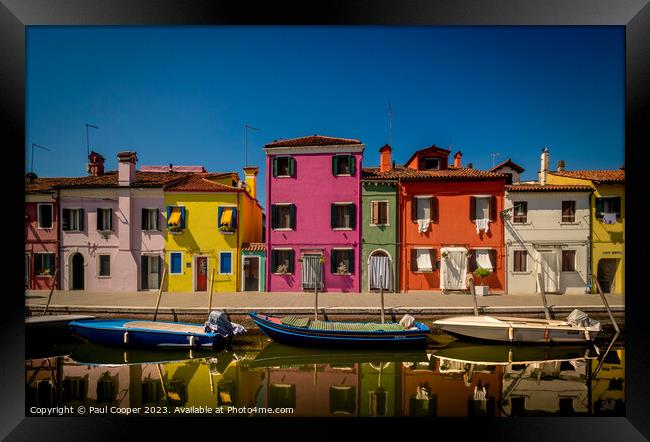 Colourful houses and boats, Burano, Italy. Framed Print by Bailey Cooper
