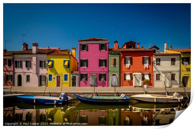 Colourful houses and boats, Burano, Italy. Print by Bailey Cooper