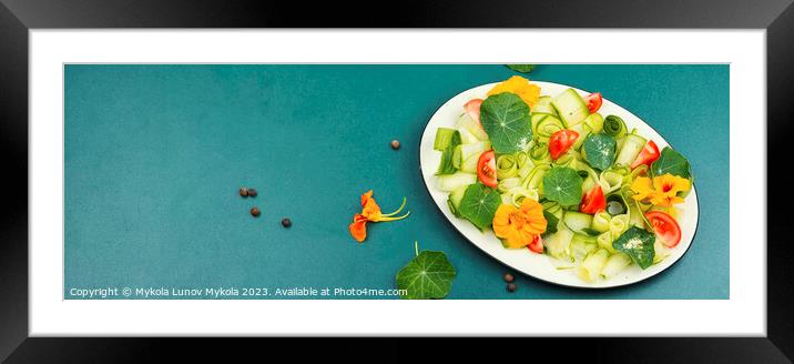 Vegetable salad with nasturtium, copy space. Framed Mounted Print by Mykola Lunov Mykola