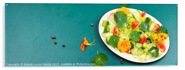 Vegetable salad with nasturtium, copy space. Acrylic by Mykola Lunov Mykola