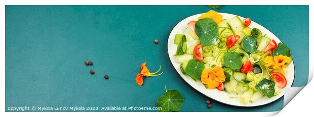 Vegetable salad with nasturtium, copy space. Print by Mykola Lunov Mykola