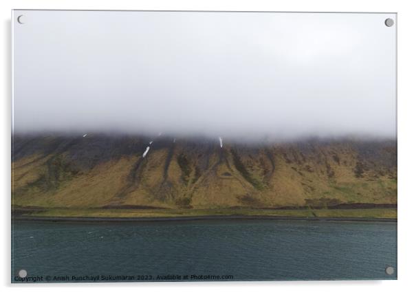Tranquil Scene Amidst Icelandic Fog and Nature Beauty Acrylic by Anish Punchayil Sukumaran