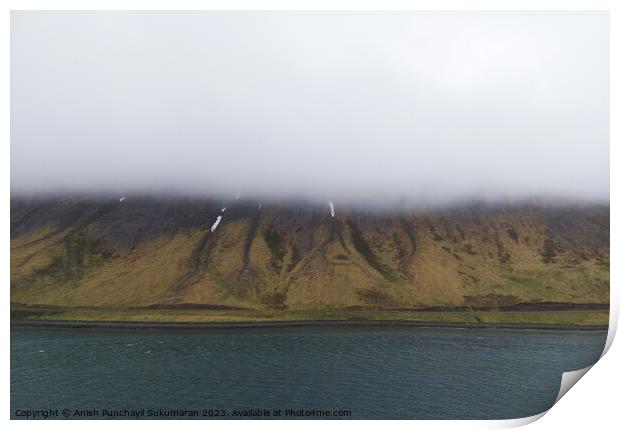 Tranquil Scene Amidst Icelandic Fog and Nature Beauty Print by Anish Punchayil Sukumaran